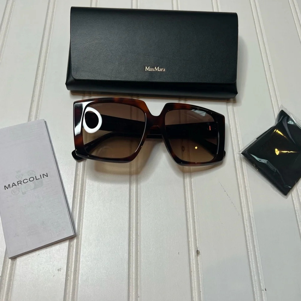 MAX MARA 56mm Square Oversized Brown Gradient Sunglasses Frame Women NEW 1900 - Picture 2 of 4